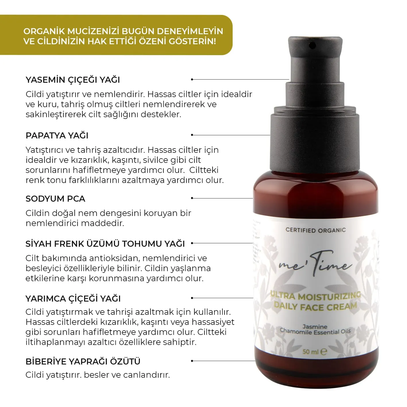 Me Time Organik Nemlendirici Günlük Yüz Kremi 50 ml — görsel 3