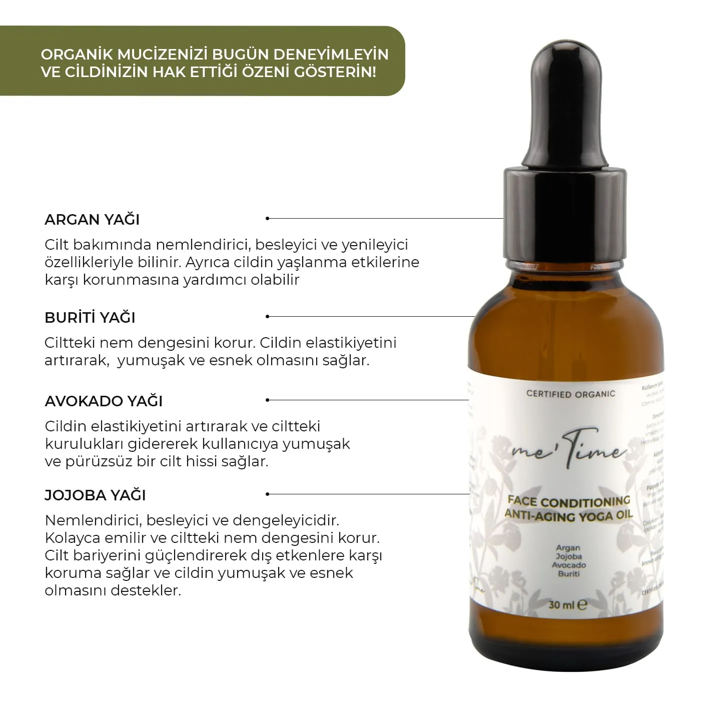 Me Time Organik Yüz Yoga ve Masaj Yağı 30 ml — görsel 3